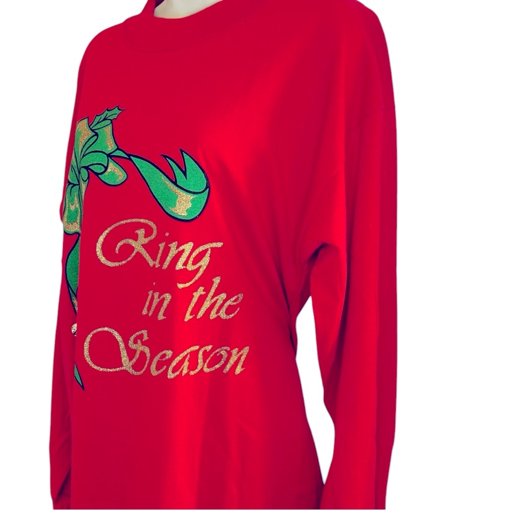 Christmas Women's Long Sleeve T-shirt Red and sparkle design Like New-Size Large